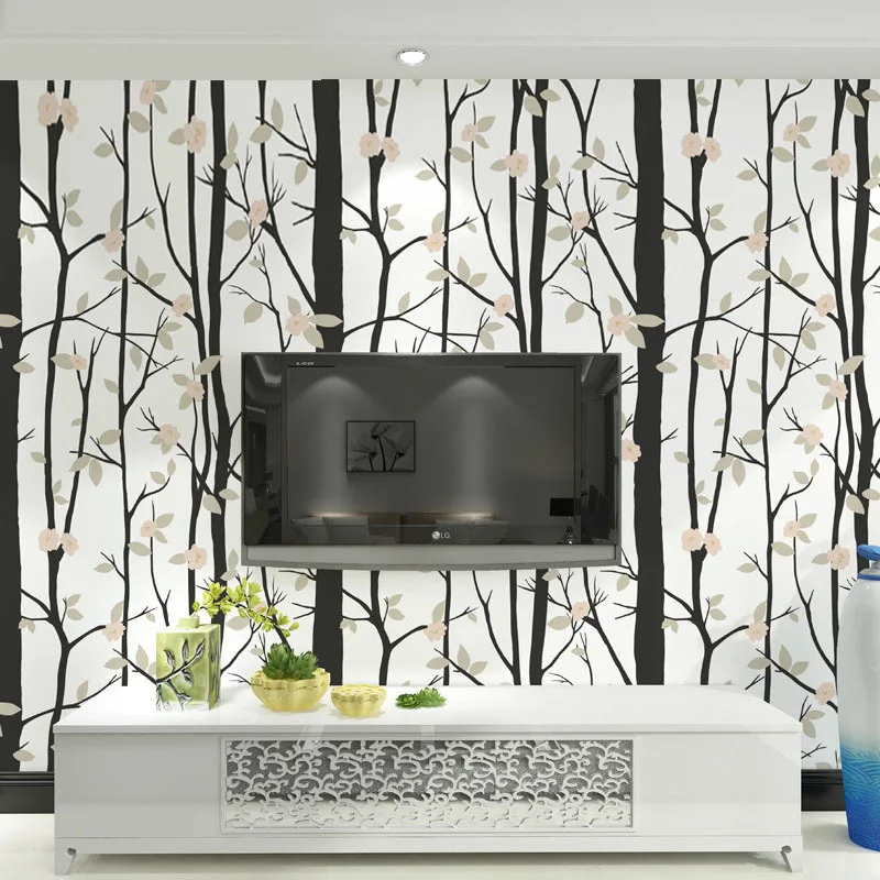 Flower Modern Wallpapers Home Decor 3d Wallpaper Branch Tree Black White Non Woven Wall Paper Roll Decorative,bedroom Wallpaper