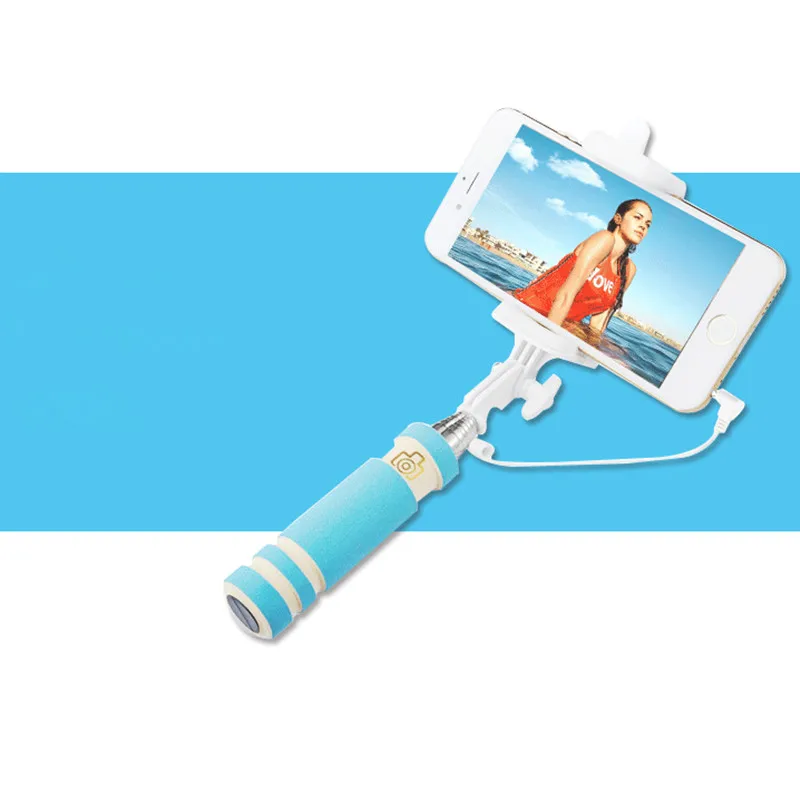 Mini Selfie Stick with Button Wired Cotton Material Handle Monopod Universal for Mobile Phone