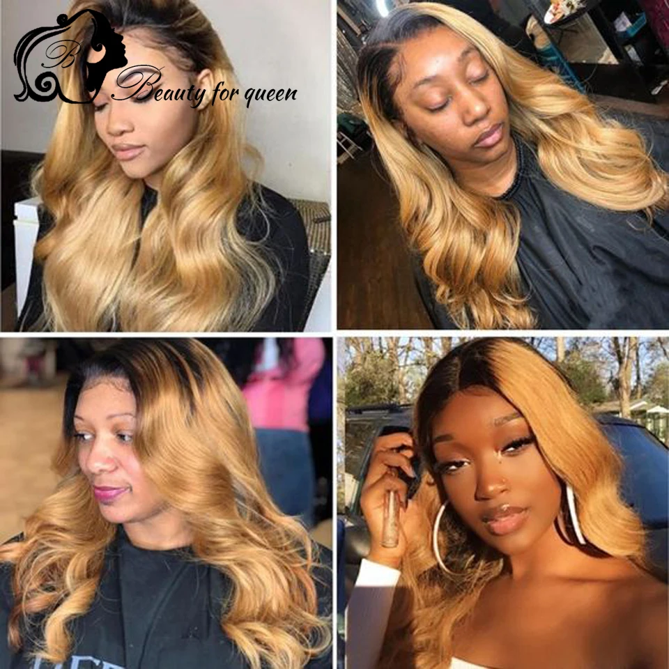 

Ombre 1B Brown Straight Transparent Lace Frontal Wigs High Quality Brazilian Colored Human Hair Wig For Women Pre Plucked