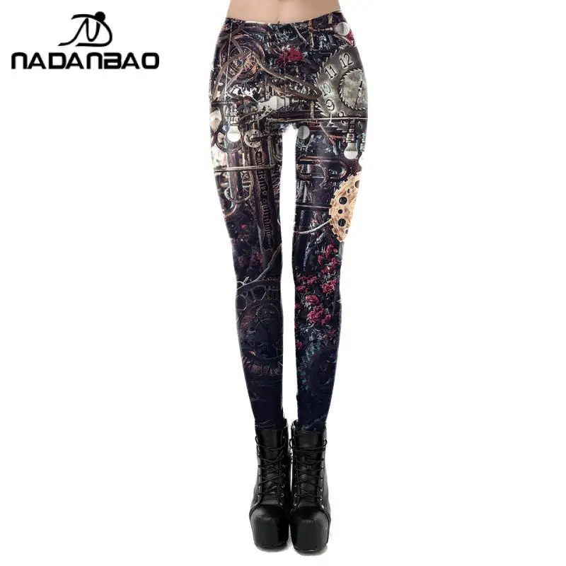 NADANBAO New Steampunk Fashion Women's Leggings The Movie Role Cosplay Costumes 3D Mechanical Workout Push Up Legins Ankle Pants