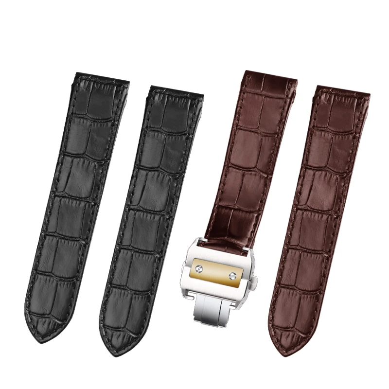 Adapted to Cartier Santos watchband leather strap men\'s and women\'s Santos100 Santos leather butterfly buckle bracelet