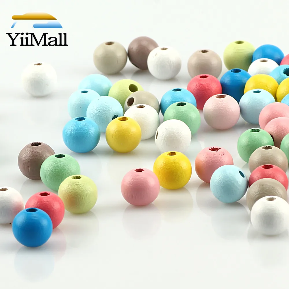 Multicolor Wooden Beads 8/10/12mm Round Wood Ball Spacer Beads For Jewelry Making DIY Pacifier Clip Bracelet Finding