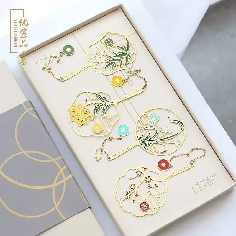 

Gift Bookmarks Marcapaginas Classical Plum Orchid Bamboo Chrysanthemum Bookmarks Creative Brass Marque Page Birthday Gifts