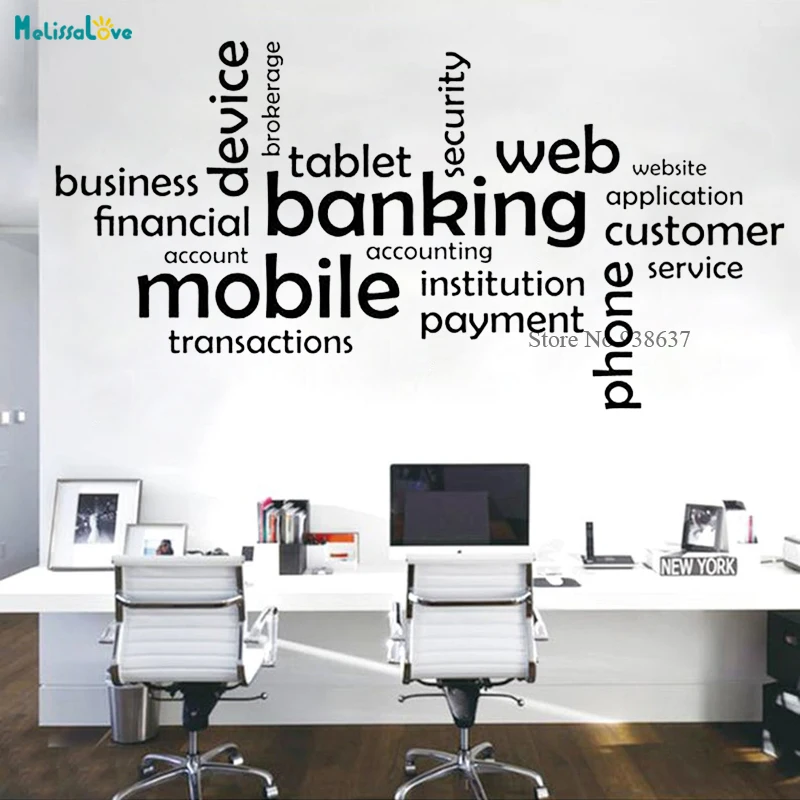 Mobile Banking Web Quote Office Wall Decal Business Financial Customer Words Decor Vinyl Wall Stickers Mural BB440