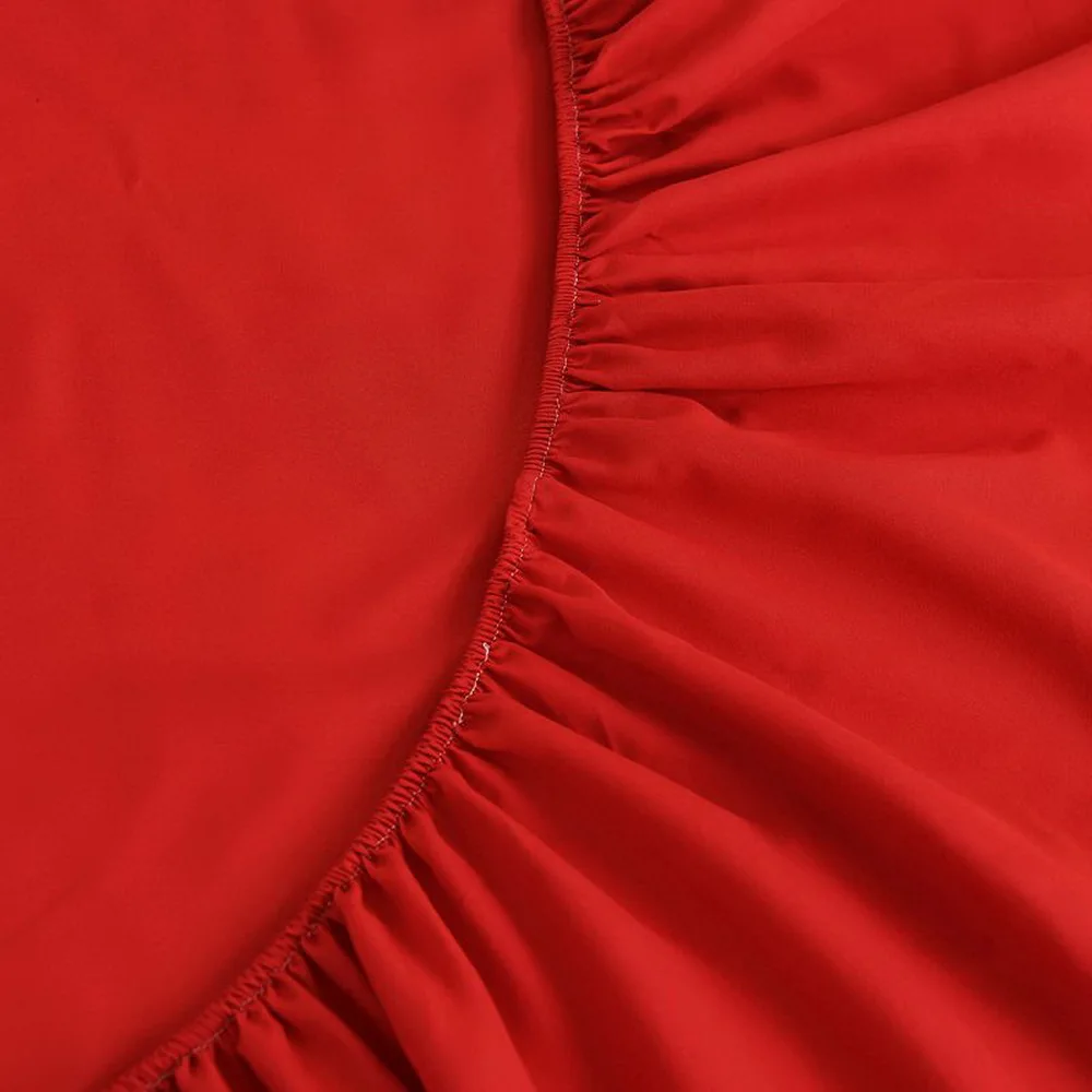 Fashion Simple China red solid color Bed Fitted Sheets Sabanas Mattress Cover with Elastic Microfiber (no pillowcase)