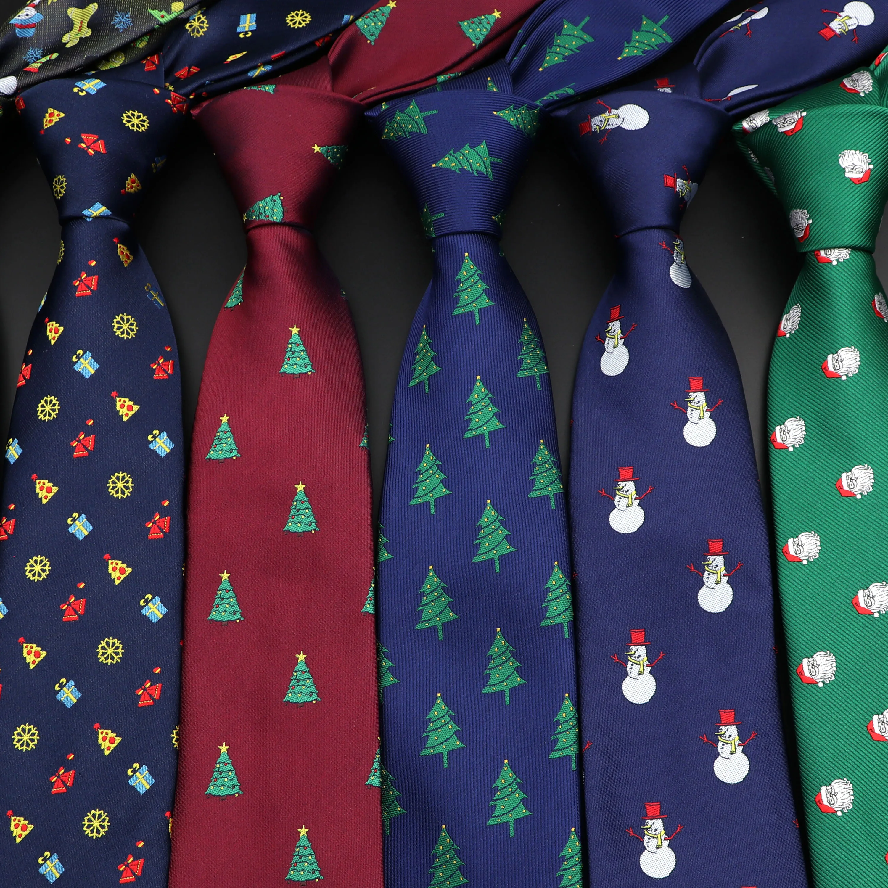 

2020 New Christmas 7cm Tie Red/Blue/Green Printed Xmas Necktie Santa Claus Snowflake Christmas Tree Neck Tie For Festival Gift