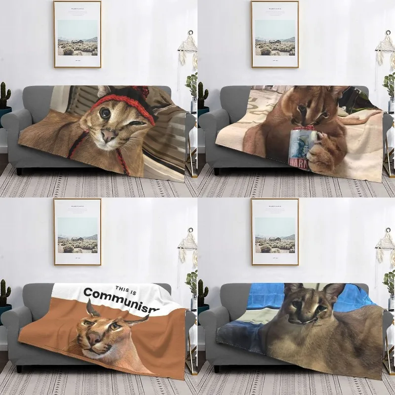 

Big Floppa Meme Blanket 3D Print Soft Flannel Fleece Warm Funny Caracal Throw Blankets for Travel Bedroom Sofa Bedspreads