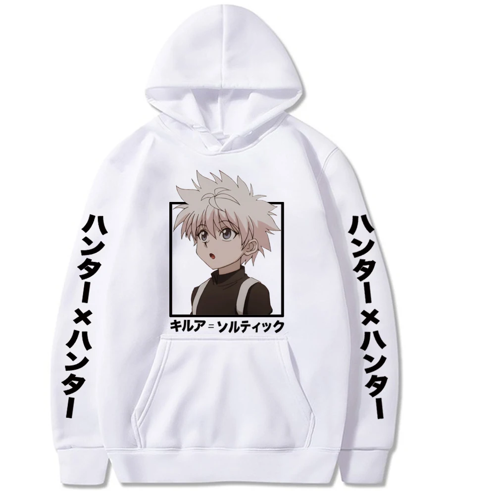 男性と女性のためのゆったりとしたアニメパーカー,ハンター ×,長袖,ユニセックス,秋,冬,ファッショナブル