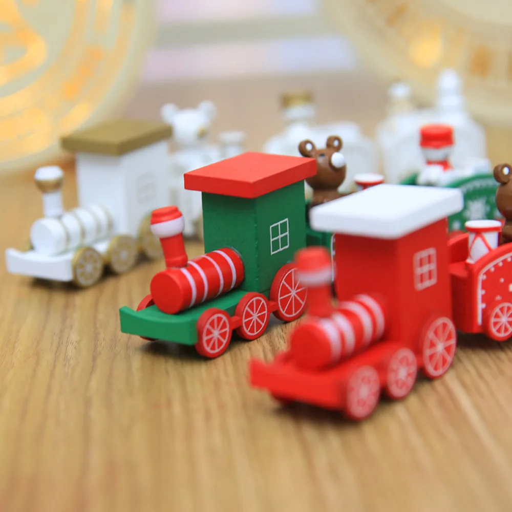 Christmas Decoration for Home 4 Knots Christmas Train Painted Wooden with Santa Kids Toys Ornament Navidad 2022 New Year Gift image 2