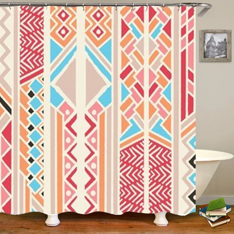 Trendy Chic Colorful Bohemian African Mud Cloth Shower Curtain Tribal Geometric Modern Bathroom Curtains Home Accessories Decor