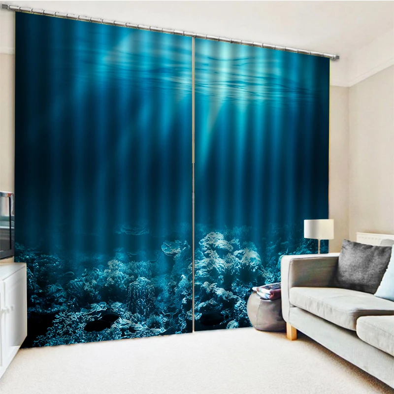 

Custom blue oecan curtains Photo Fashion Customized 3D Curtains soundproof windproof curtains