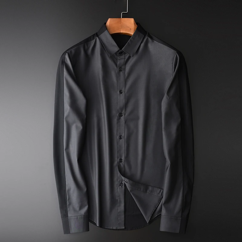 

New Contrast Color Mens Shirts Luxury Silk Fabrics Long Sleeve Mens Dress Shirts Plus Size 4xl Slim Business Casual Man Shirt
