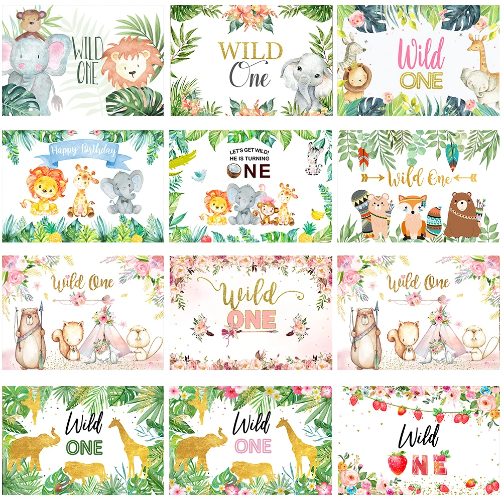 Mocsicka Wild One Birthday Backdrop Photography Forest Animals Safari Party Background Woodland Newborn 1st Birthday Banner