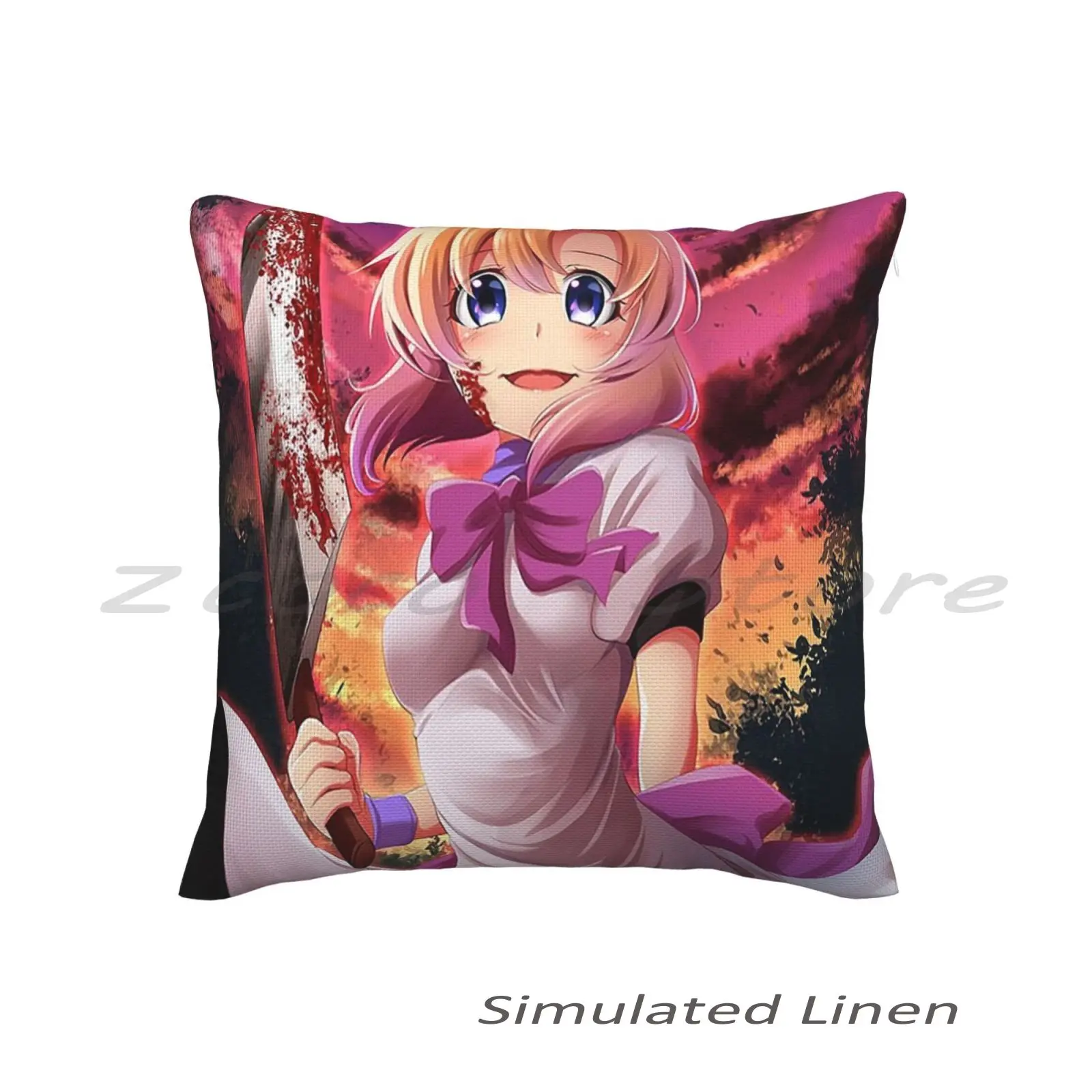 Higurashi : When They Cry – Gou Pillowcase Lettering Throw Pillow Cover Cotton Flax Plush Pompom Ryuuguu Rena Anime Manga Japan