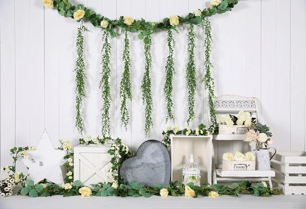 Bloem Fotografie Achtergrond Wit Houten Muur Lente Bloemen Achtergrond Kinderen Pasgeboren Verjaardag Decoraties Studio Props W-4342