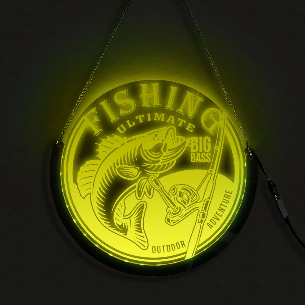 

Fishing Field Time Round LED Hanging Neon Sign Fisherman Home Decor Wall Lighting Display Board RGB Remote Control Gift For Him