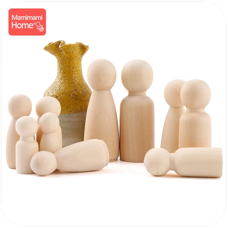 Muñecas de clavija de madera para hombres y mujeres, 10 piezas, 55mm, familia, decoración de habitación de niños, logotipo de nombre personalizado, hecho a mano, artículos para niños, juguete