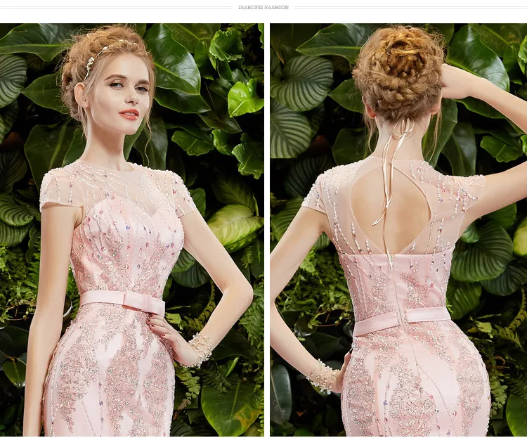 Đảng Hứa Áo Chiếu Trúc Hạt Đầm Vestido De Renda Festa Longo 2022 Mới Sexy Màu Hồng Dài Nàng Tiên Cá Chính Thức Bầu Dạ Hội Tự Do vận Chuyển