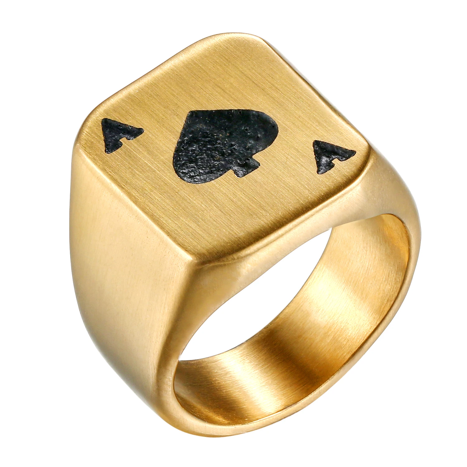 BONISKISS Unique Classic Poker Spades A Biker Cool Ring Stainless Steel Men's Ring Jewelry Silver Color Size 7-14 Wholesales