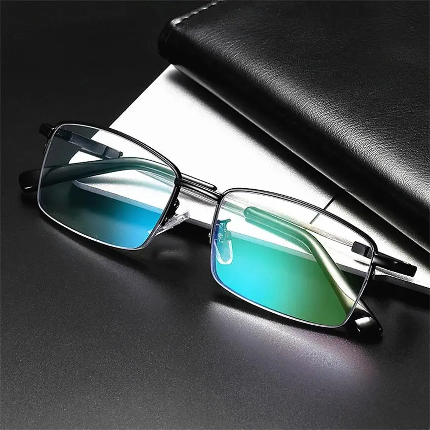 CLLOIO Anti Blue Light Reading Glasses for Men Business Office Classic Women Memory Titanium Alloy Half Frame Presbyopic Glasses