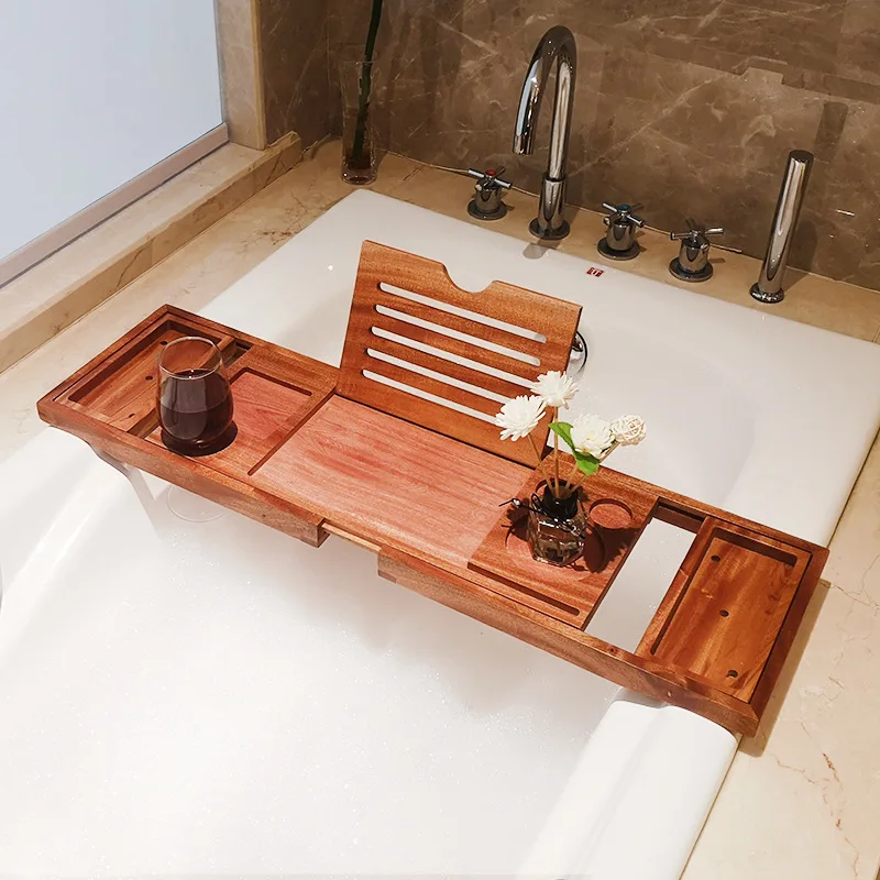 Adjustable Home Spa Wooden Bath Tray Bamboo Handmade Bathtub Caddy Organizer Rack Bathroom Accessories Bathtub Rack Stand Holder