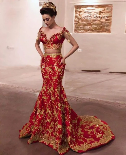 Abiti da sposa a sirena indiana con Applique in pizzo rimuovi treno due pezzi abito da sposa arabo bordeaux in pizzo dorato Robe de soiree AliExpress