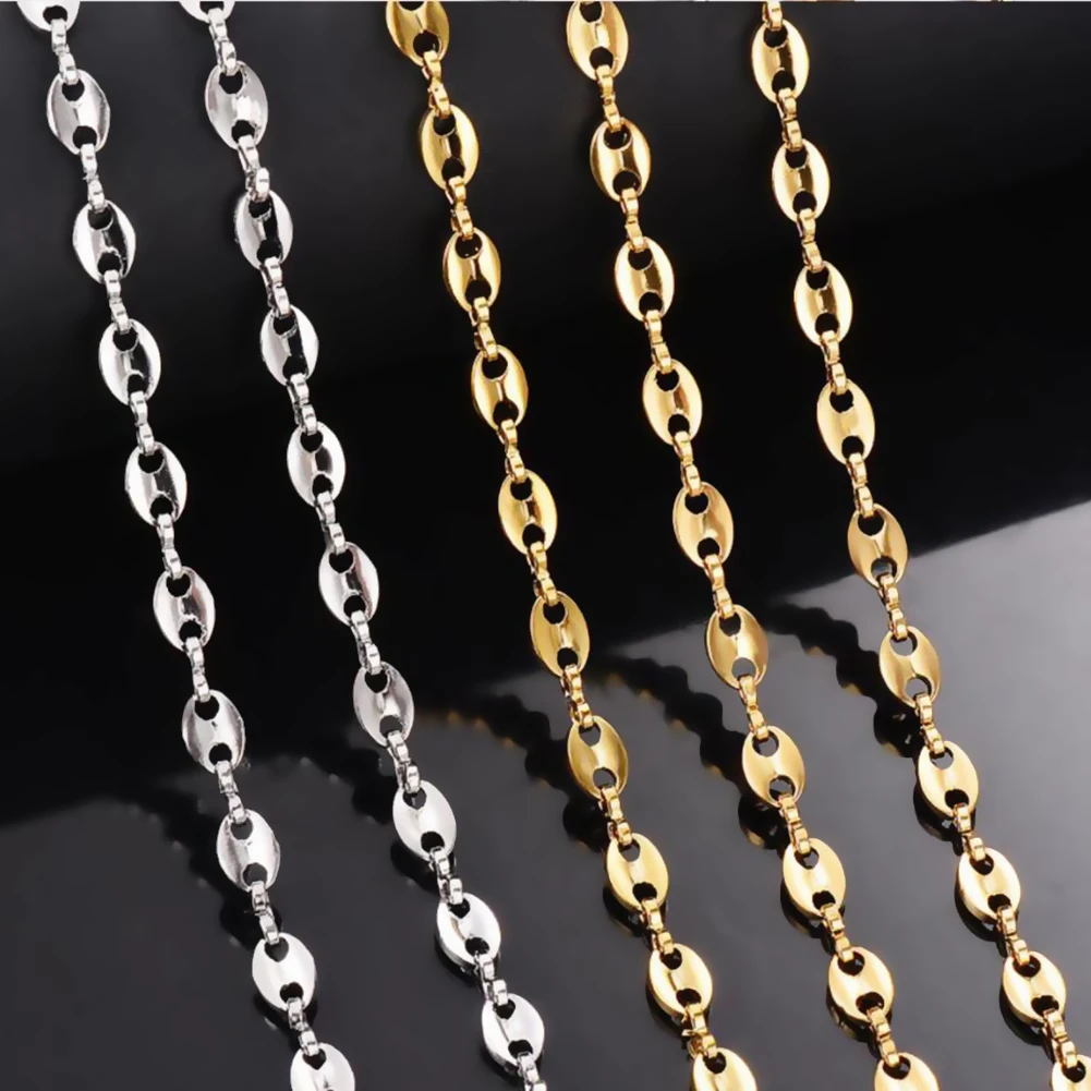 1pcs aço inoxidável grãos de café link corrente 5mm colares para homens mulheres corda link corrente colares moda hip hop jóias