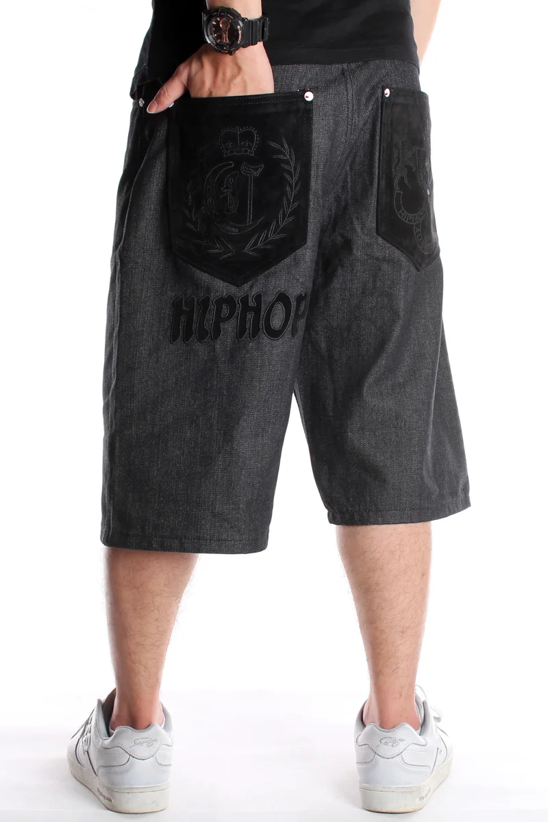 

Men Staight Loose Skateboard Short Jeans New Summer Hip-hop Plus Size Denim shorts Men's Trend Embroidery Loose Shorts
