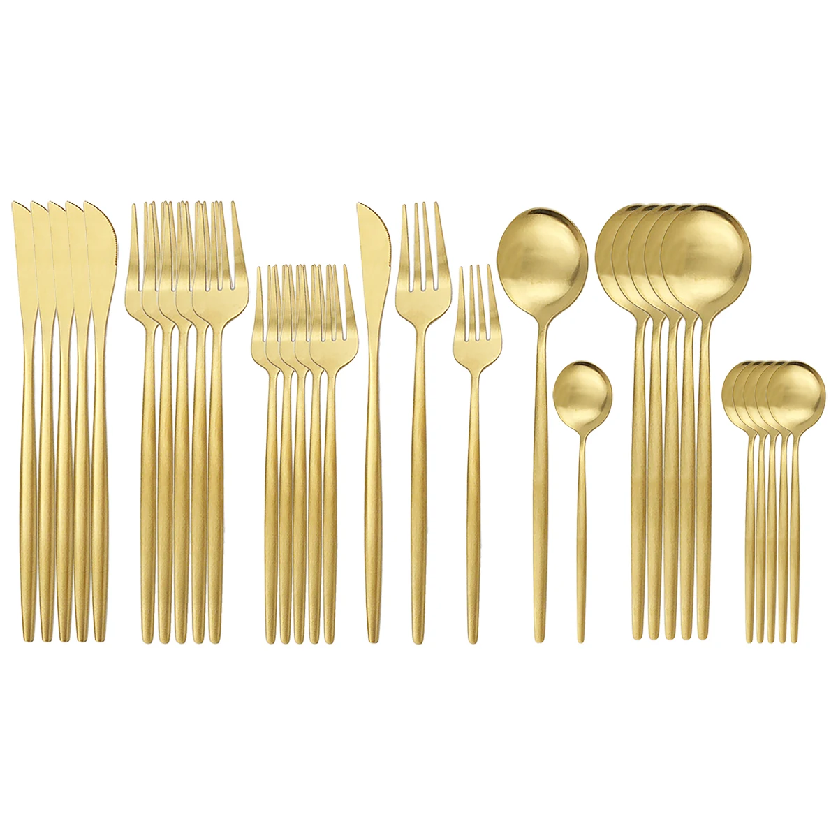 30Pcs Matte Gold Cutlery Set Stainless Steel Dinnerware Knife Dessert Fork Spoon Dinner Silverware Kitchen Party Tableware Set