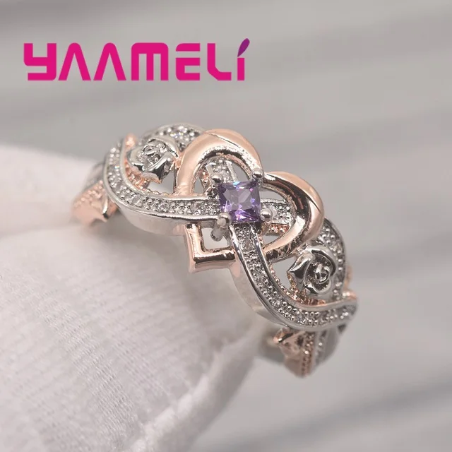 Cheap Sale 925 Sterling Silver Princess Ladies Finger Ring Lovely Rose Square Cubic Zircon Crystal Wedding Engagement Jewllery