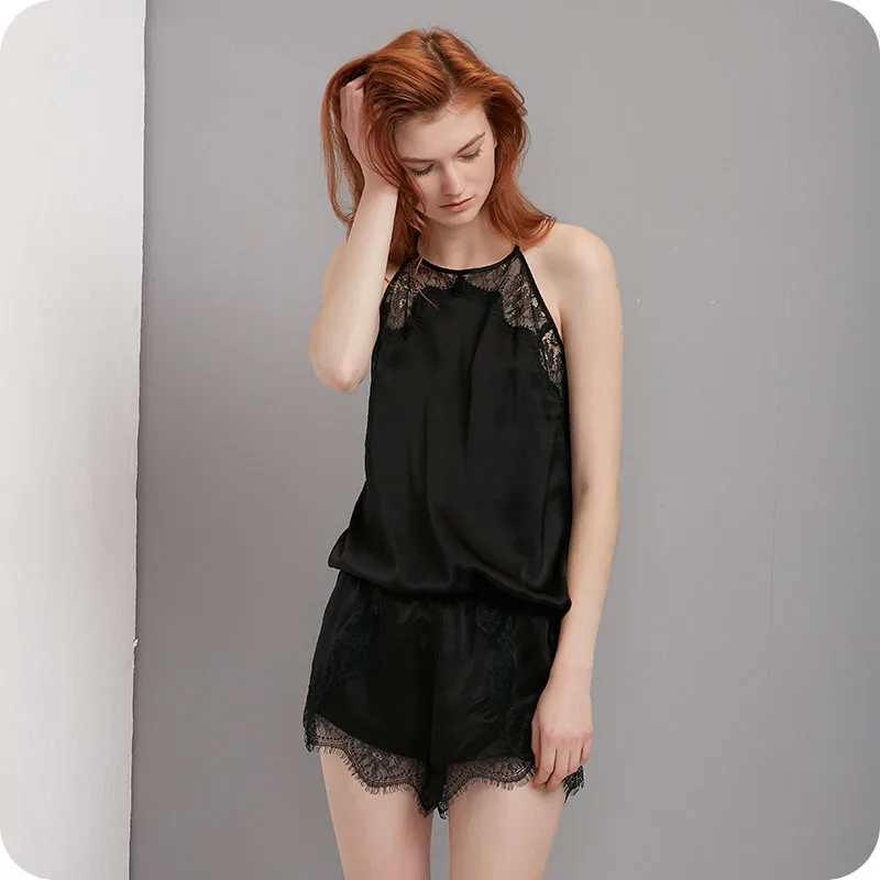 Yhotmeng new sexy perspective chiffon dot cute pajamas women sleepwear sloth sling set adjustable underwear black and white