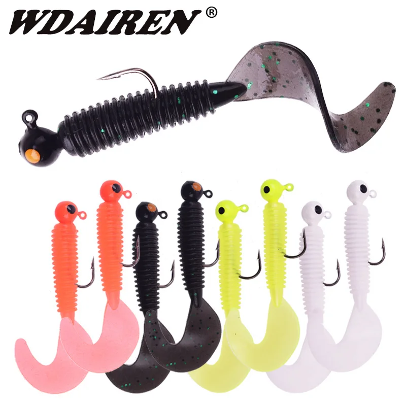 7Pcs/Lot Jigging Wobblers Soft Bait 55mm 3.2g Fishing Lure Artificial Silicone Baits Spiral Tail Swimbait Tackle Sea Bass Pesca