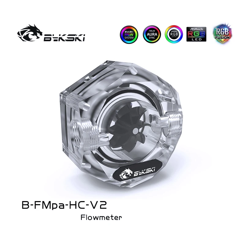 Bykski B-FMpa-HC-V2 Matte Acrylic Water Flow 2x G1/4'' Port Water Cooling Flow PC Flowmeter Detecter Sensor Monitor