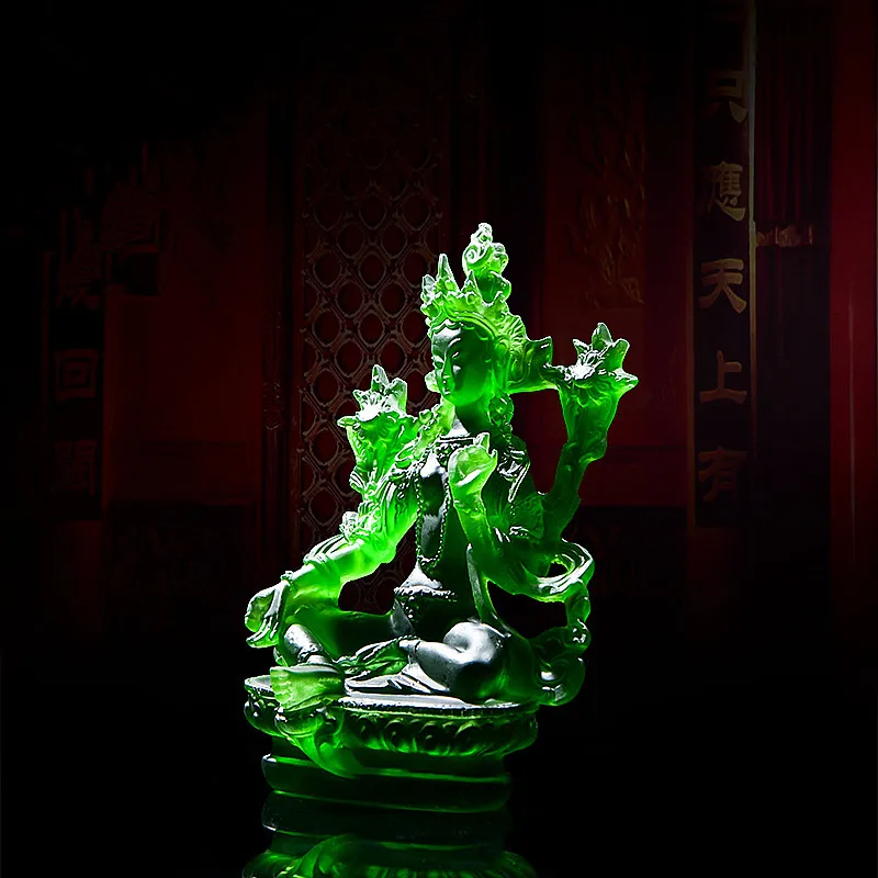 Imagem -04 - Budista Tibetano Fontes Religiosas Mão Pequena Tara Verde Resina Verde Estátua de Bolso Templo Casa e Escritório Decorar Artesanato 12.8cm Novo