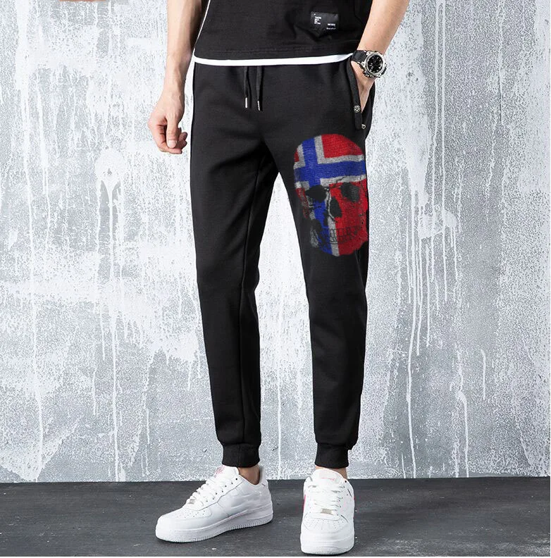 

Mens Hot Jogger drill Sportwear jogging Anime Pants Rhinestones Trousers Sweatpants Plus Size New