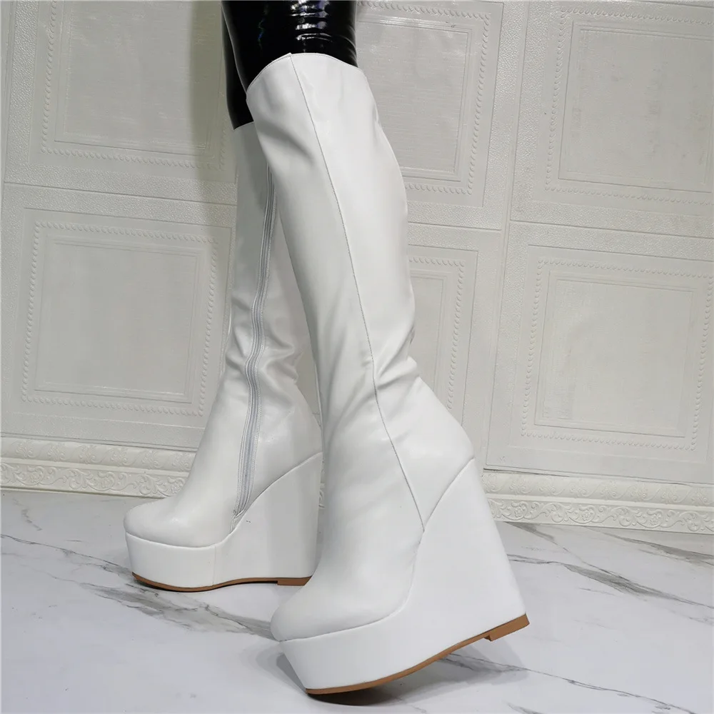 

Large Size 47 52 Women Platform Black Punk Chunky Shoes Casual Boots Women Wedges Punk Goth Zipper Knee High Boots Winter