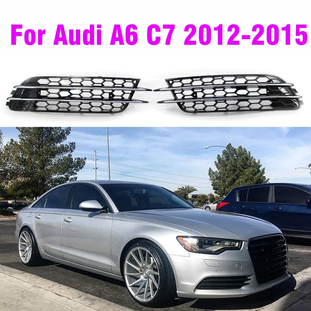 Chrome Car Front Fog Light Grille Cover Trim For Audi A6 C7 Sedan 2012 2013 2014 2015 Fog Lamp Grill ABS