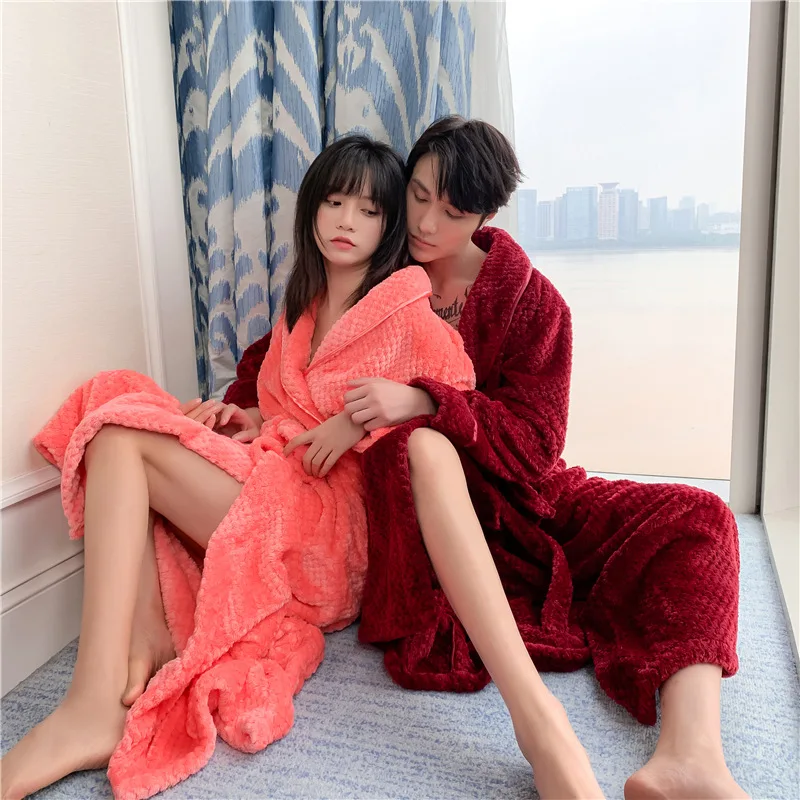 New Sexy Couples Matching Thicken Terry Robe Autumn Winter Gown Women Bathrobe Warm Flannel Sleep Dresses Men Women Home Clothes