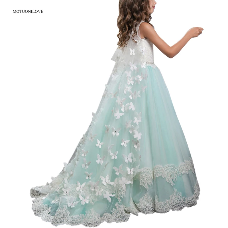 

Hollow Back Detachable Veils Cloak Elegant Girls Evening Party Dress Kids Dresses Girls Children Pageant Gown Wedding Long Dress