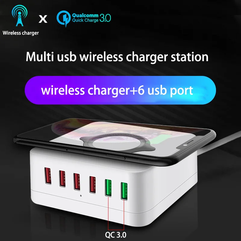 

Wireless Charger Station For Samsung Huawei Oppo Multi 6 Port Fast Charge Dock Universal 2 QC3.0 Quick Charger EU US UK AU Plug