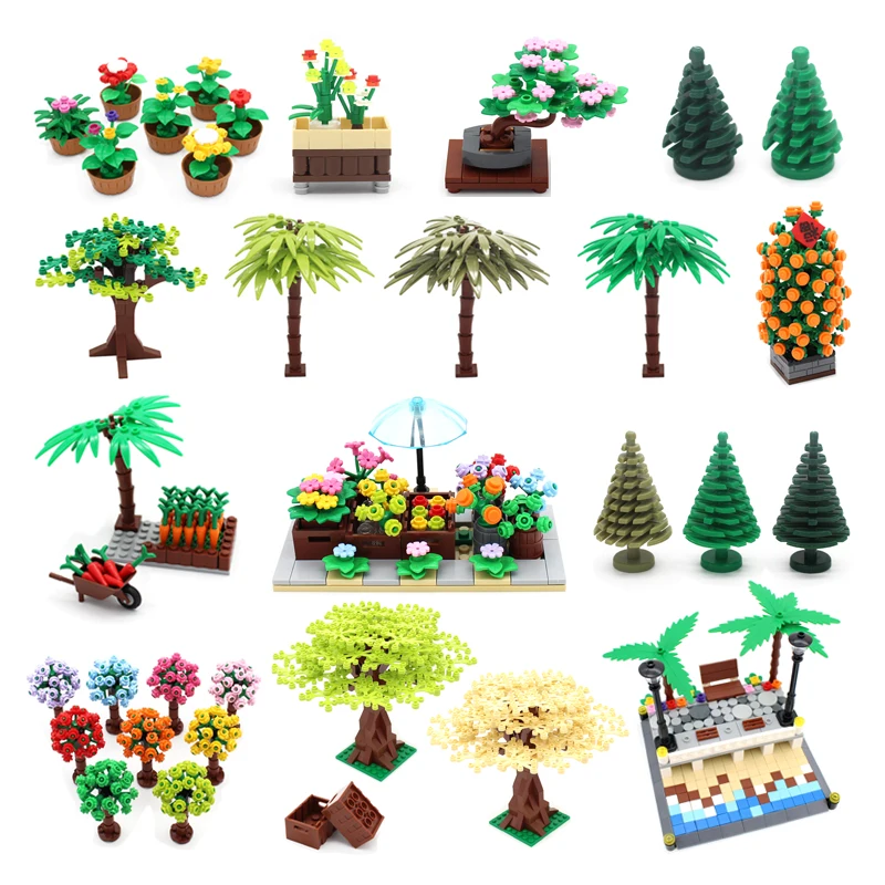 

City Friends Series Parts Flowers Potted Trees Shop Farm Building Blocks MOC Locking City Accessories Brick for Kid Toys Gifts