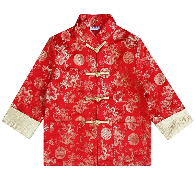 Traditional Boy Jacket Tang Suit Cardigan Chinese New Year Costumes Kungfu Cheongsam Kids Clothes Outfits Boys Coat Tops Uniform