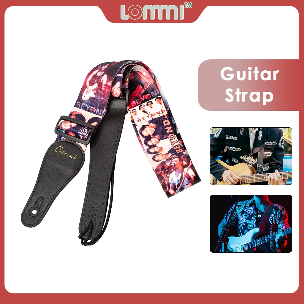 

LOMMI Guitar Strap Adjustable From 104cm To 168cm Strong Nylon Webbing W/ Leather End Safe For Heavy Guitars