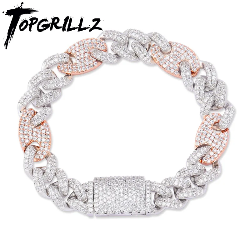 TOPGRILLZ 12mm Big Box Clasp Cubic Zircon Miami Cuban Link Bracelet Iced out Men's Hip hop Rock Jewelry AAA CZ Chain 7