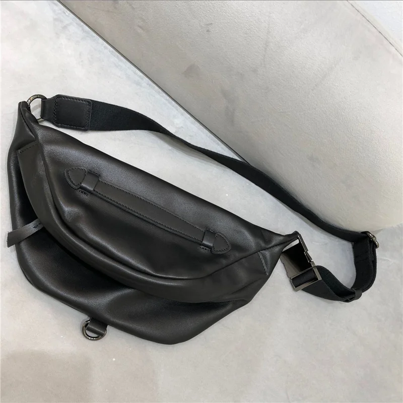 100% Soft Genuine Leather Saddle Bag Female Shoulder Bag High Quality Wide Shoulder Strap Black Chest Crossbody Bags For Women