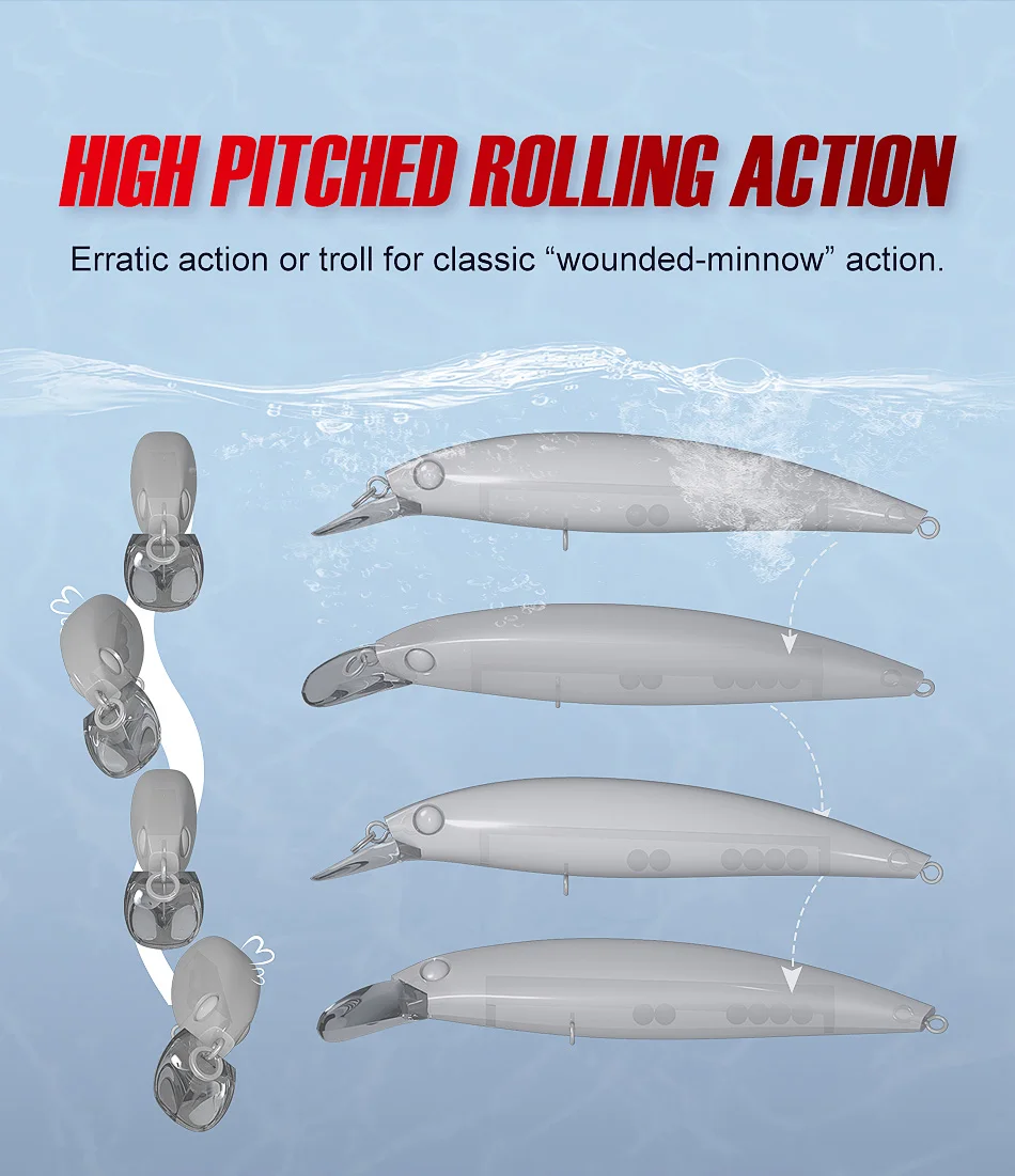 Noeby 3 Stück Jerkbait Floating Minnow Angelköder 100 mm 13,6 g 120 mm 22 g Long Cast Wobbler Kunstköder Meeresangelköder – Detail 5