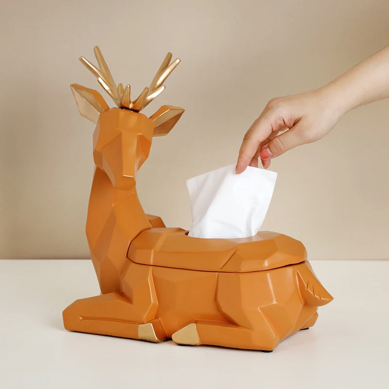 Deer Statue Craft Tissue Box for Table Tissue Paper Holder for Dining Table Paper Holder Animal Sculpture Home Décor Office