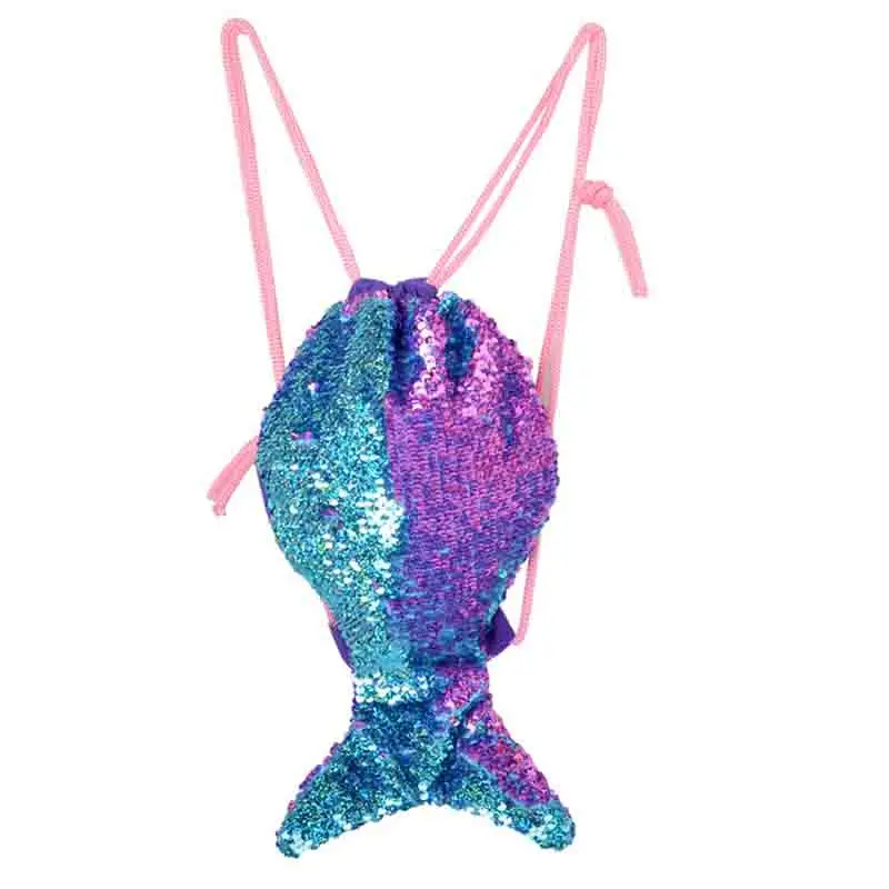 16 Inches Sequin Drawstring Backpack Mermaid Tail Shape Multipurpose Storage Pouch Sports cute casual backpack fashion daypacks