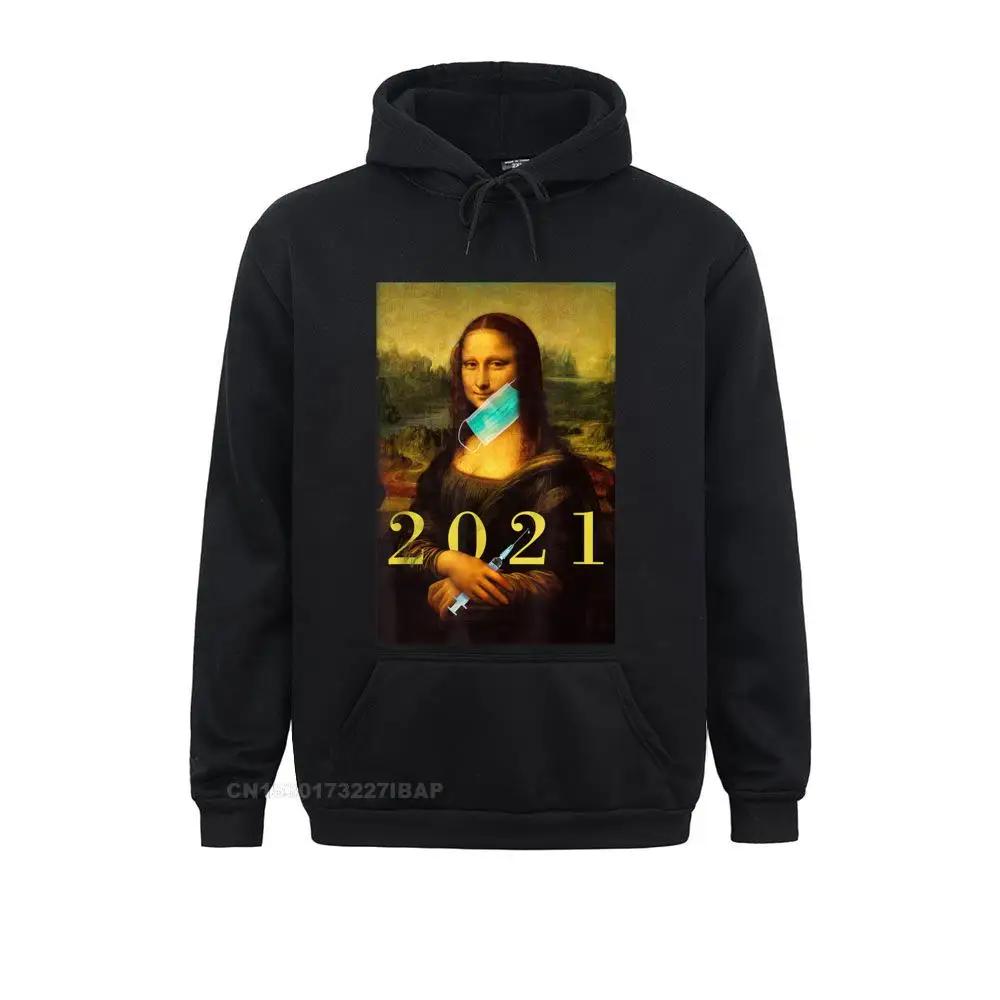 Mona Lisa with Face Mask Vaccination 2022 Funny Art Printed On Women Hoodies Printing Clothes High Quality Sweatshirts