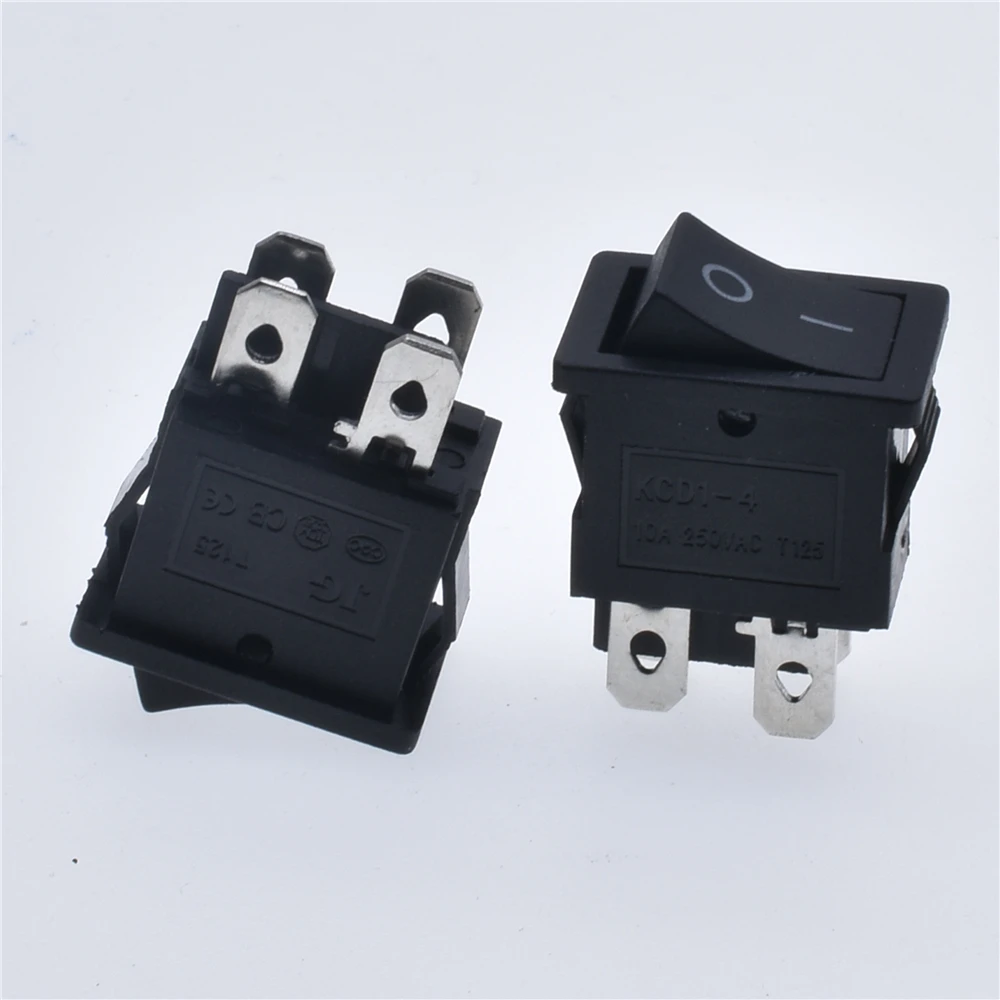 5PCS KCD1 15*21mm Mini Black 4 Pin two position toggle switch On/Off Rocker Switch AC 6A/250V10A/125V Rocker Switch Power Switch